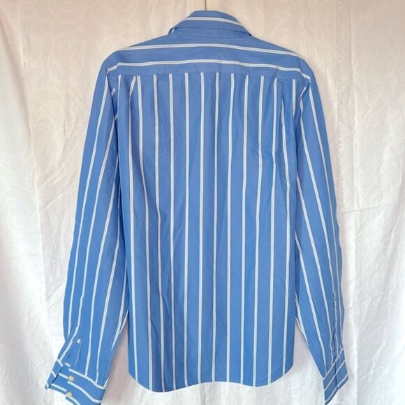 ABERCROMBIE & FITCH Brown Moose Blue & White striped Men’s Shirt Size Large. - Picture 6 of 6